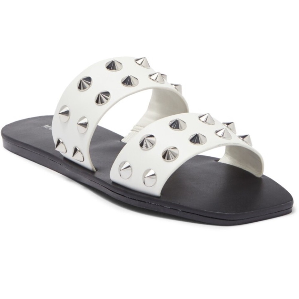 Marc Fisher White Bolive Studded Flat Sandals 8.5
